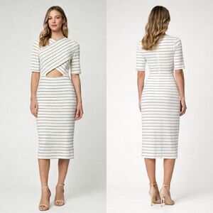 Rosetta Getty Cross Panel Striped Cutout Midi Dress White, Black Size XS